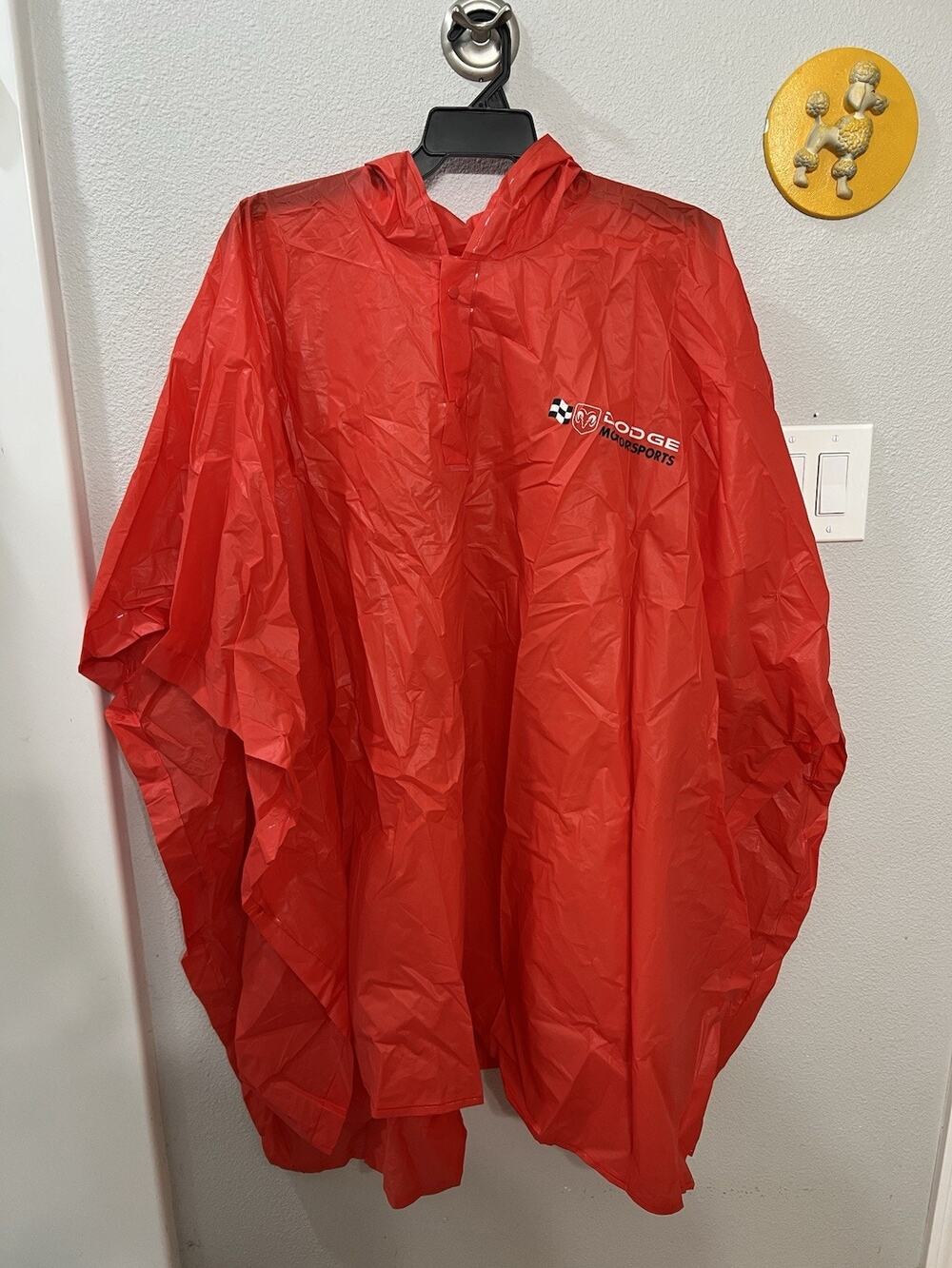 Dodge Motorsports Red Hooded Rain Poncho Adult Unisex With Storage Bag